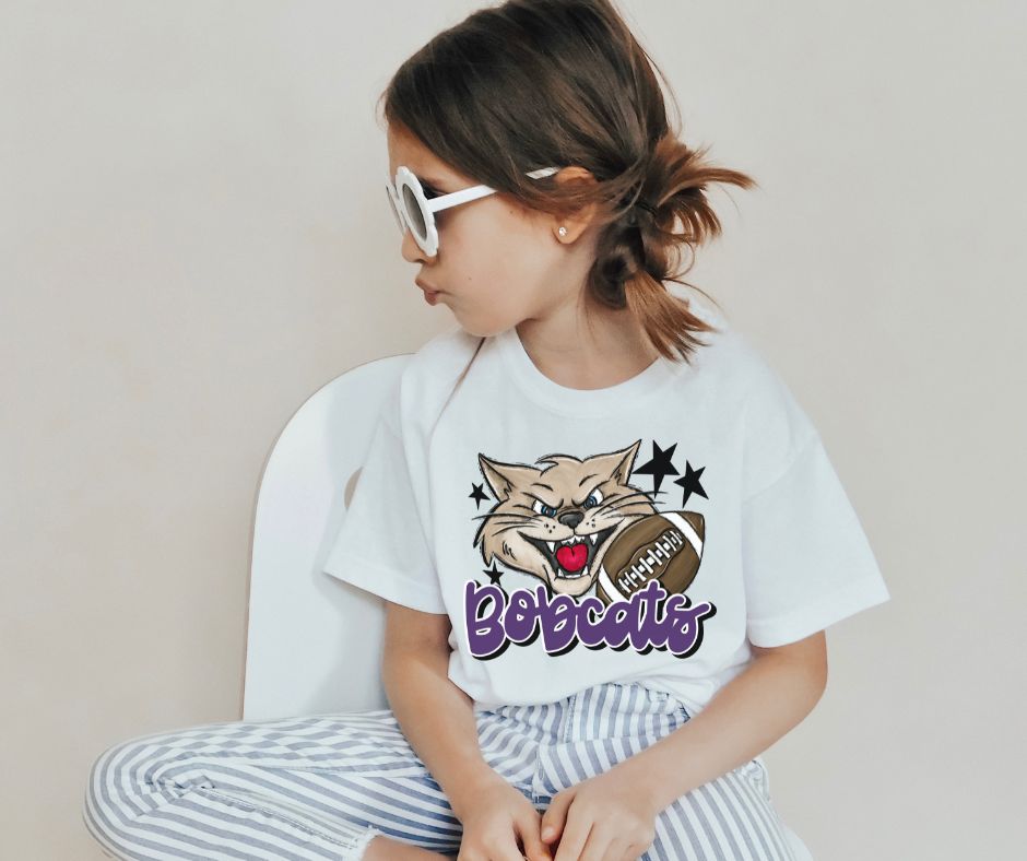 Bobcats Mascot (stars - purple) - YOUTH - DTF