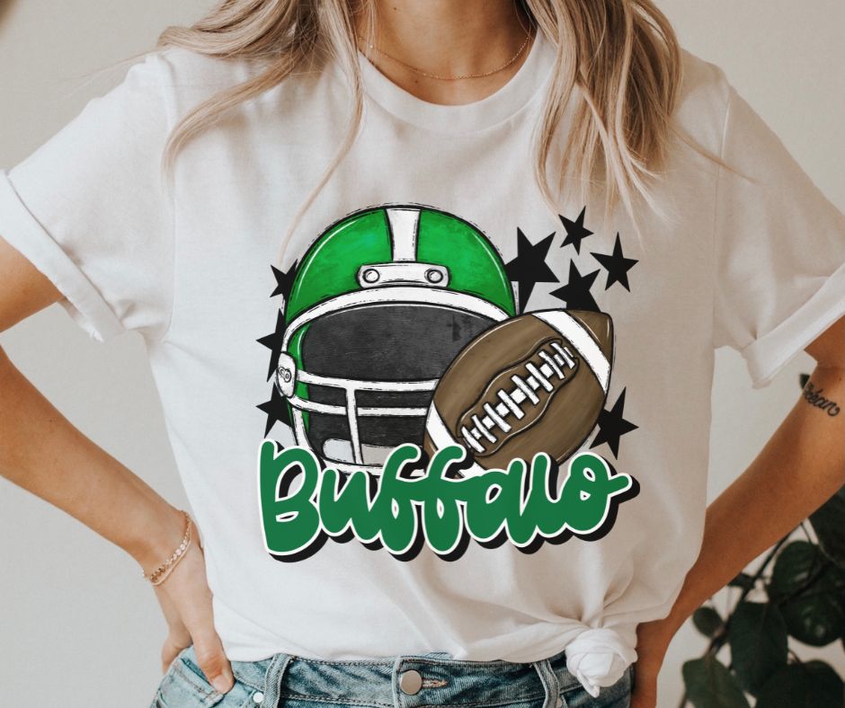Buffalo Mascot (stars - green helmet) - DTF