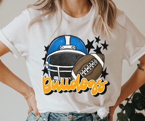 Bulldogs Mascot (stars - blue/gold helmet) - DTF