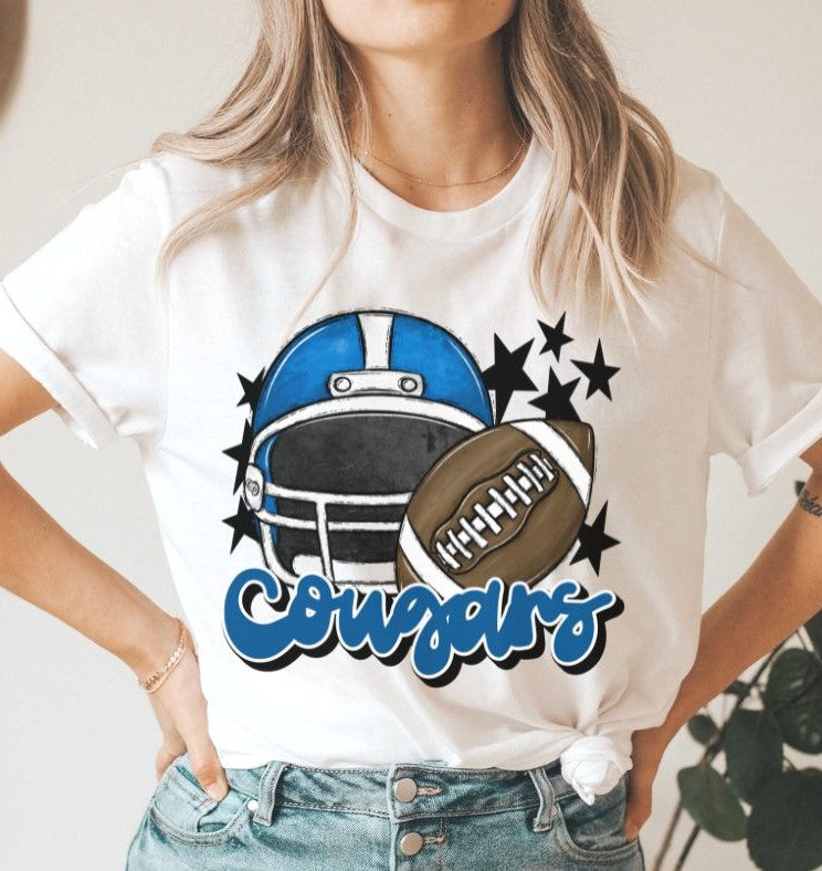 Cougars mascot (stars - blue helmet) - DTF