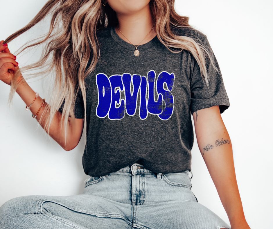 Devils (wonky grunge- blue/white) - DTF