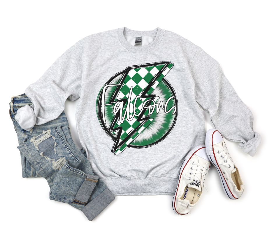Falcons (Kelly Green/white check - Doodle bolt/Tie dye) - DTF