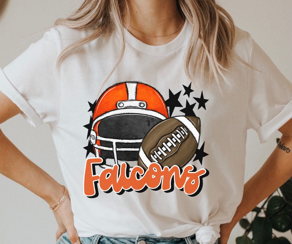Falcons Mascot (stars -  orange helmet) - DTF