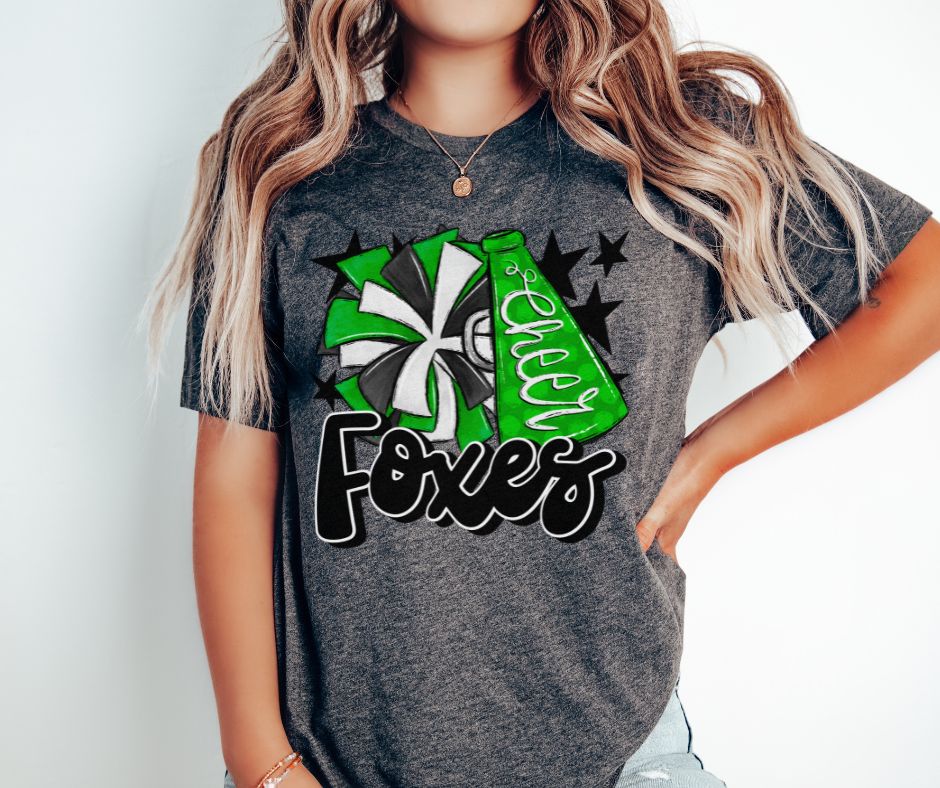 Foxes Cheer (megaphone - kelly green/black) - DTF
