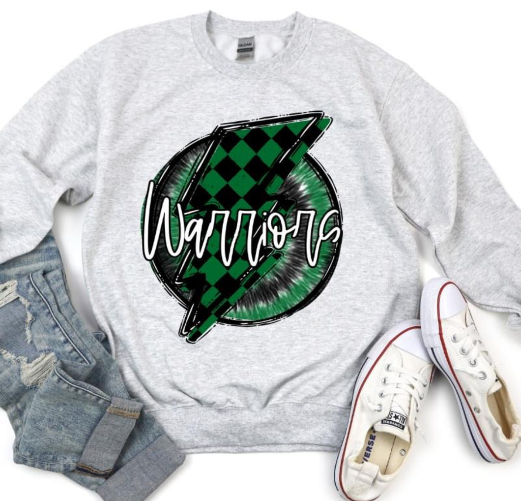 Warriors (Kelly Green check - Doodle bolt/Tie dye) - DTF