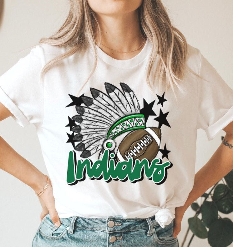 Indians Mascot (stars - green) - DTF