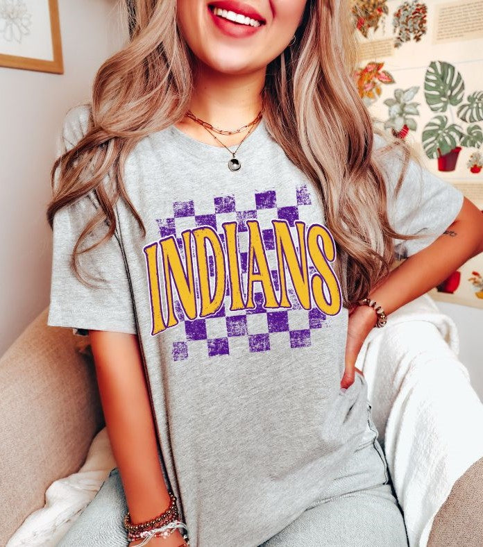 Indians checkerboard (gold/purple/no bolt) - DTF
