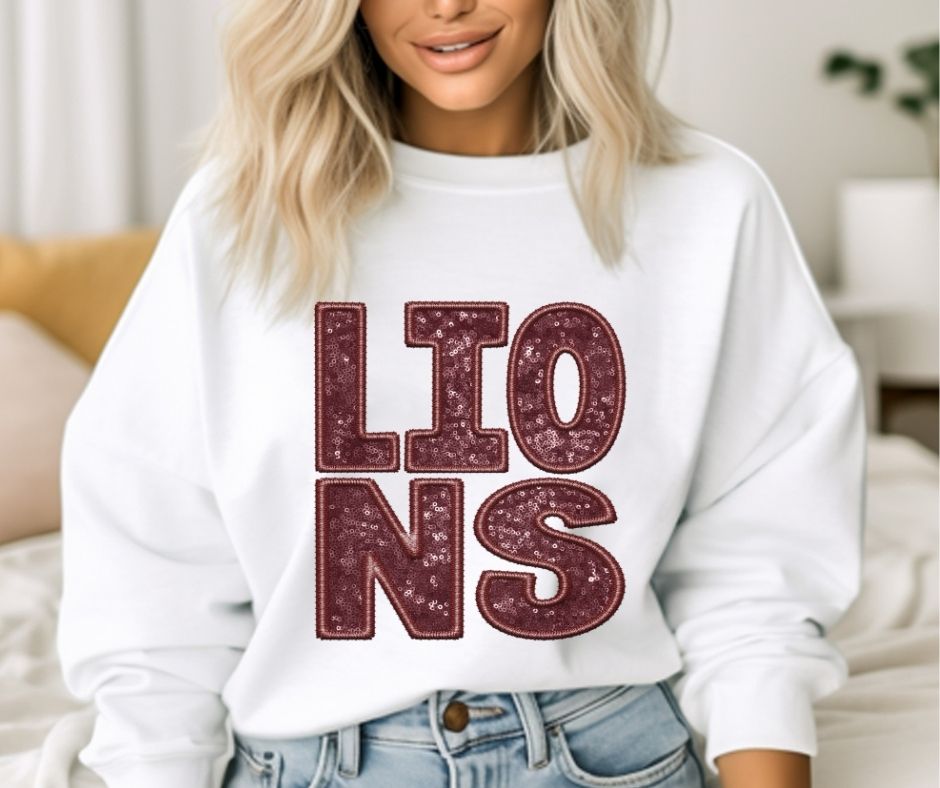 Lions - maroon (Sequins/Embroidery look) - DTF