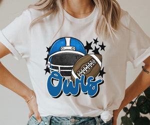 Owls Mascot (stars - blue helmet) - DTF