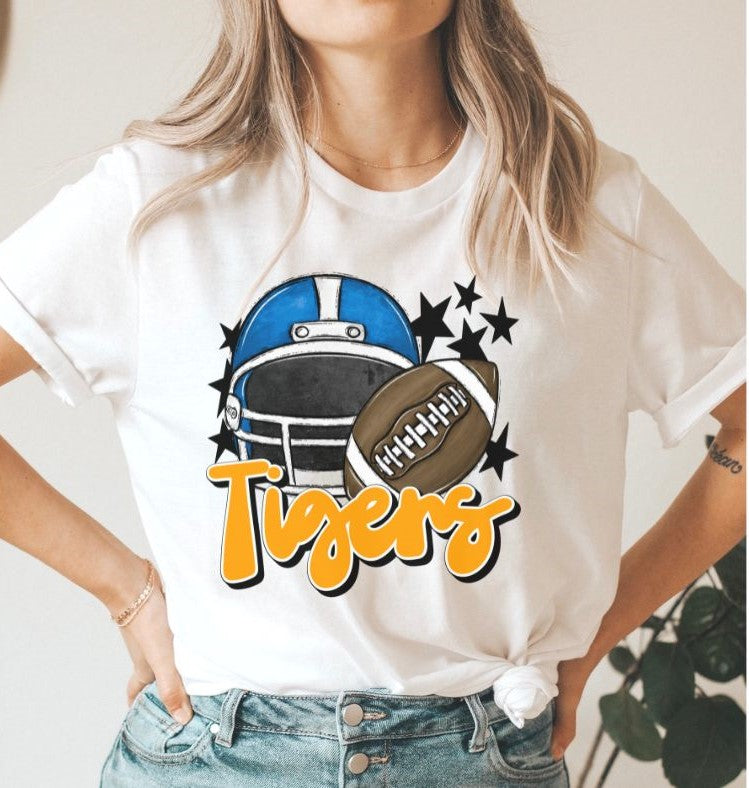 Tigers Mascot (stars - blue and yellow gold helmet) - DTF