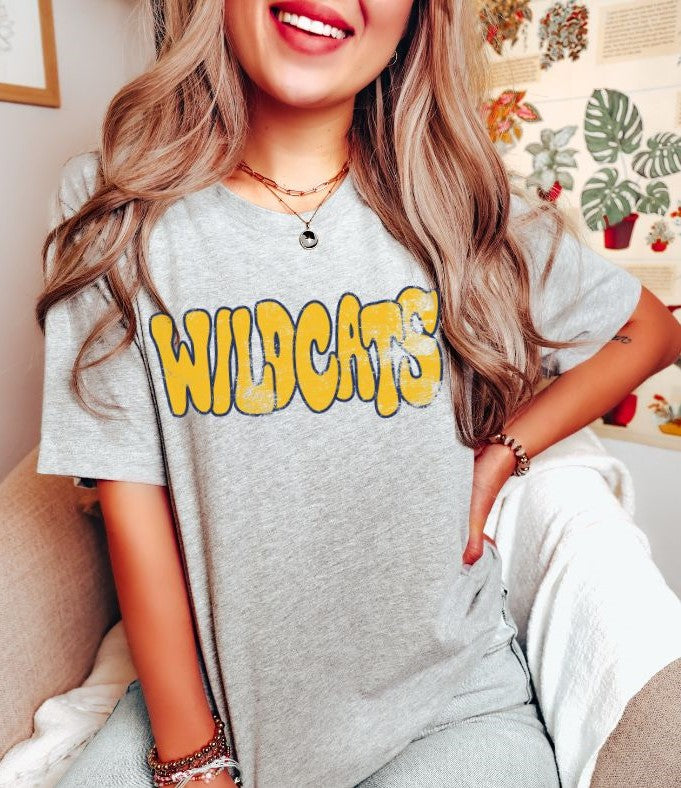Wildcats (wonky grunge- gold/navy) - DTF