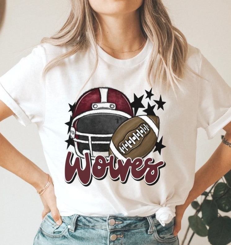 Wolves Mascot (stars - maroon helmet) - DTF