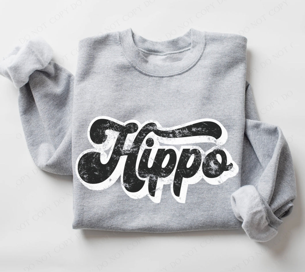 Hippo (retro black and white) - DTF