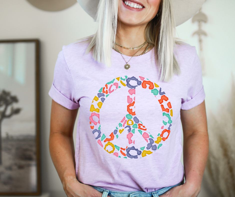 Colorful Leopard Peace Sign - DTF