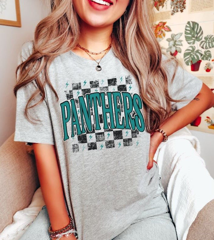 Panthers checkerboard (teal/black) - DTF